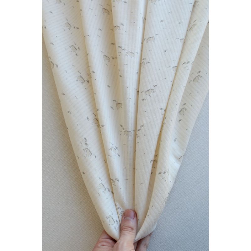 Moby - Seersucker / Coton gaufré doux écru motif marin baleine