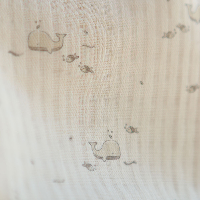 Moby - Seersucker / Coton gaufré doux écru motif marin baleine