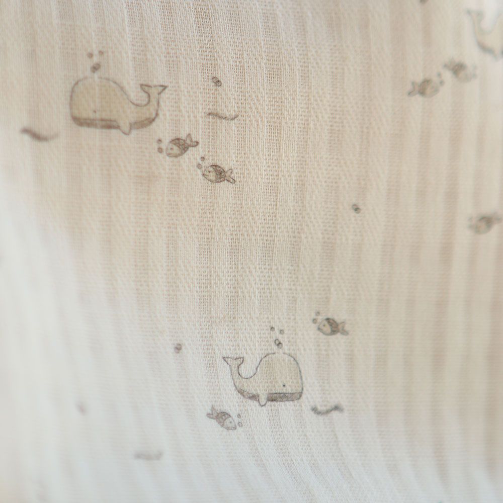 Moby - Seersucker / Coton gaufré doux écru motif marin baleine