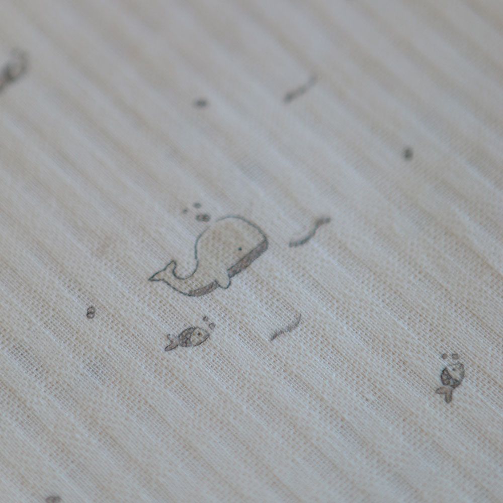 Moby - Seersucker / Coton gaufré doux écru motif marin baleine