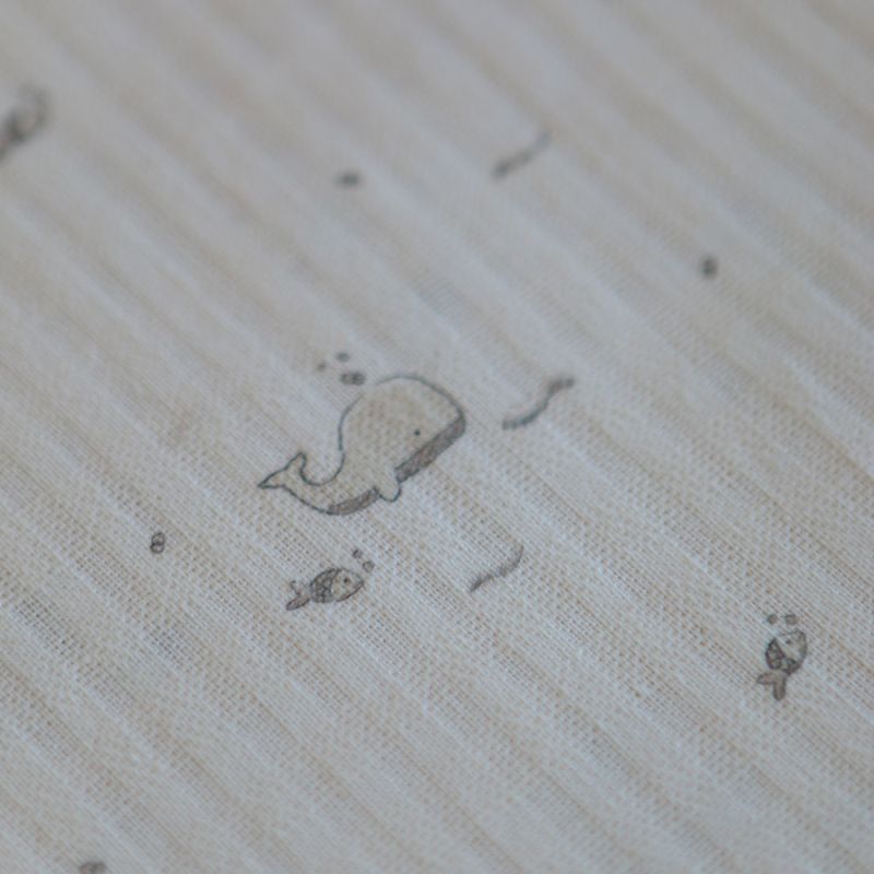 Moby - Seersucker / Coton gaufré doux écru motif marin baleine