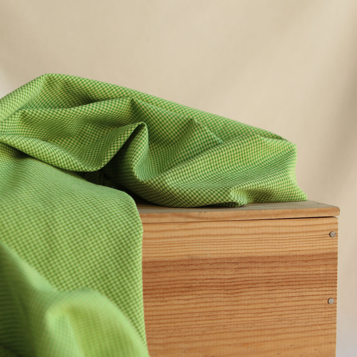 Seersucker / Coton gaufré mini vichy 2mm vert matcha