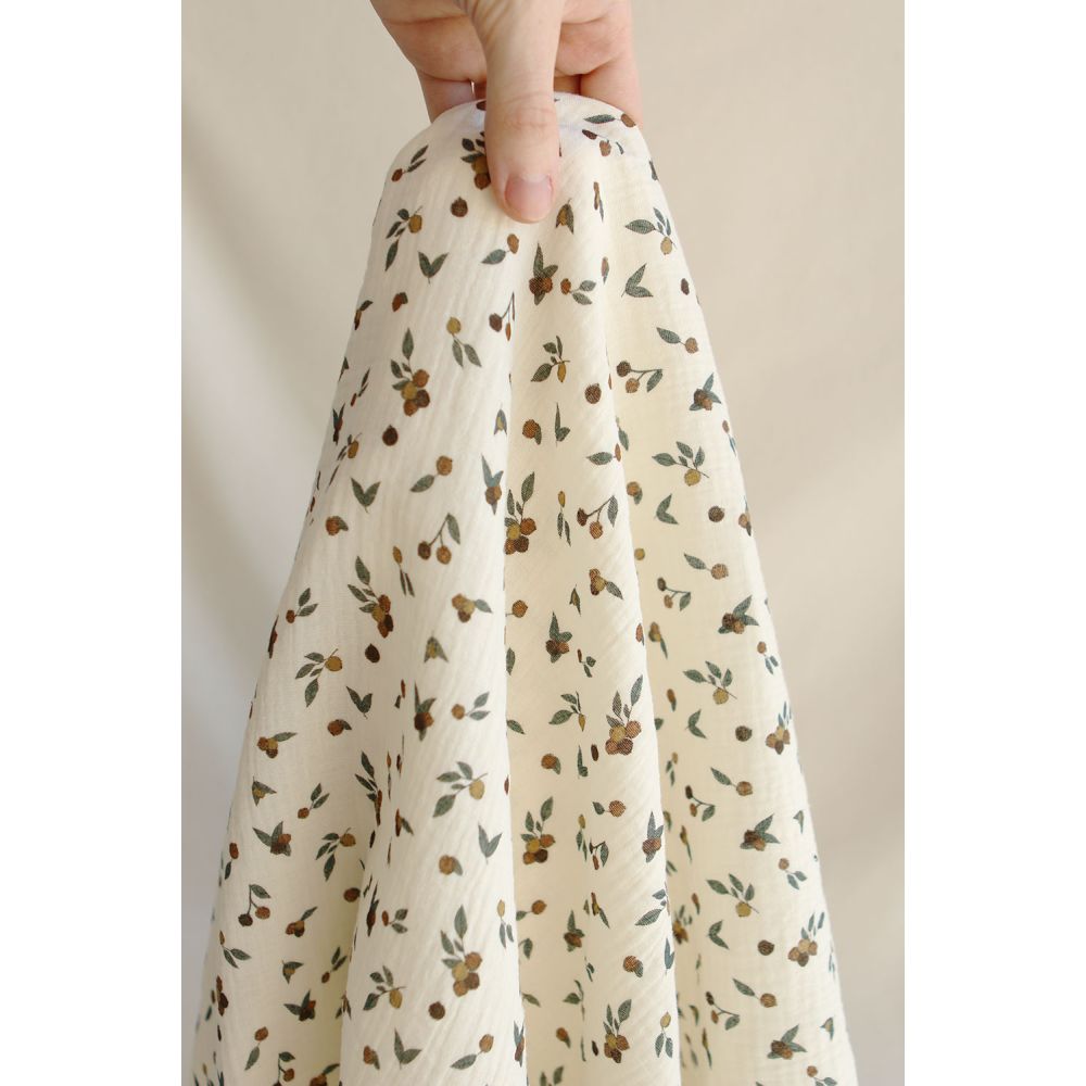 Hind - Double gaze de coton BIO écru motif exclusif baies coloris forêt