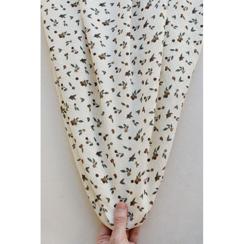 Hind - Double gaze de coton BIO écru motif exclusif baies coloris forêt