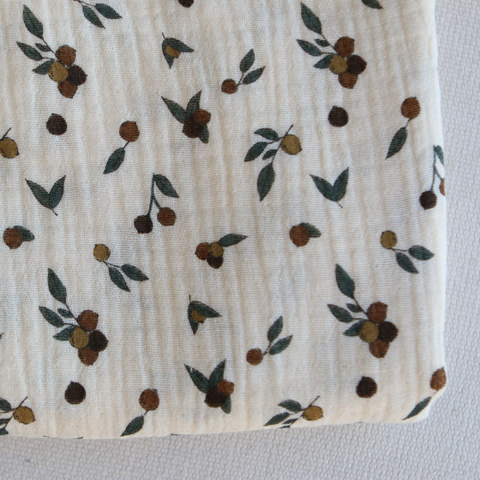 Hind - Double gaze de coton BIO écru motif exclusif baies coloris forêt