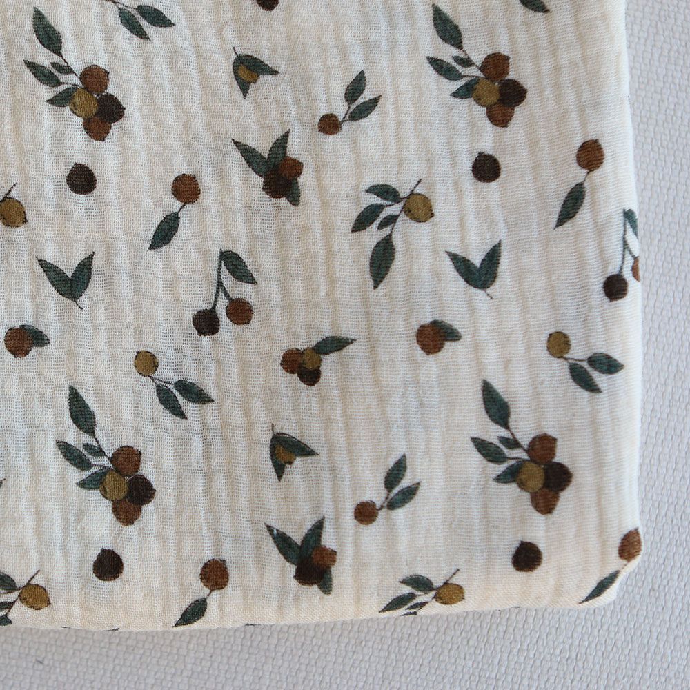 Hind - Double gaze de coton BIO écru motif exclusif baies coloris forêt