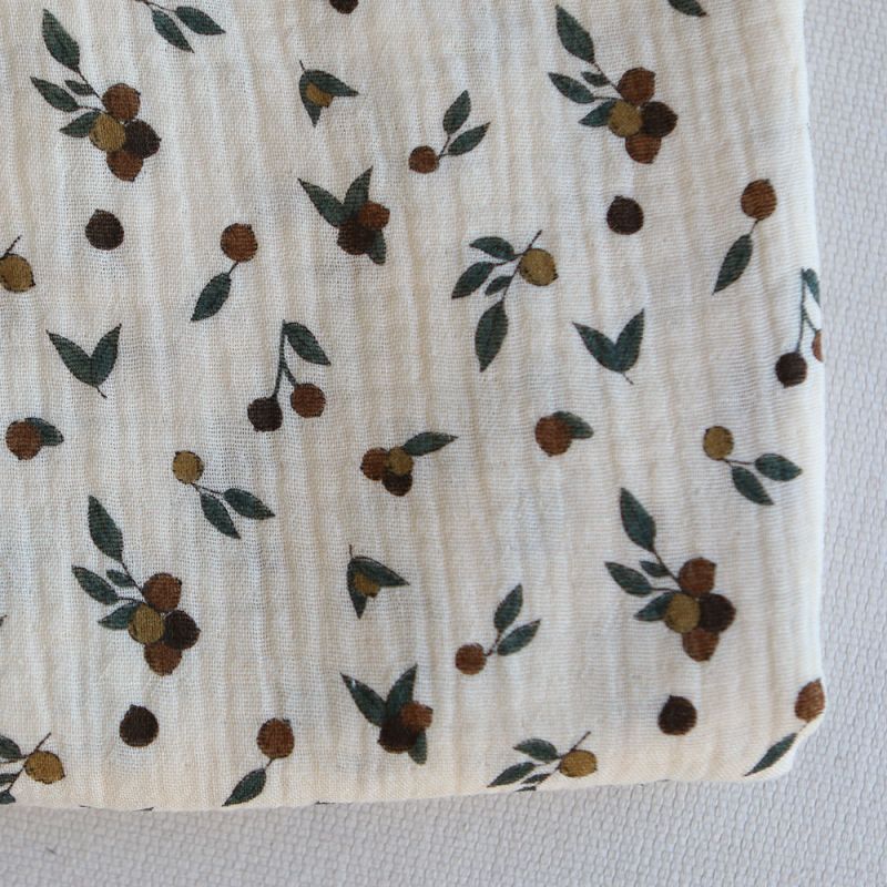 Hind - Double gaze de coton BIO écru motif exclusif baies coloris forêt