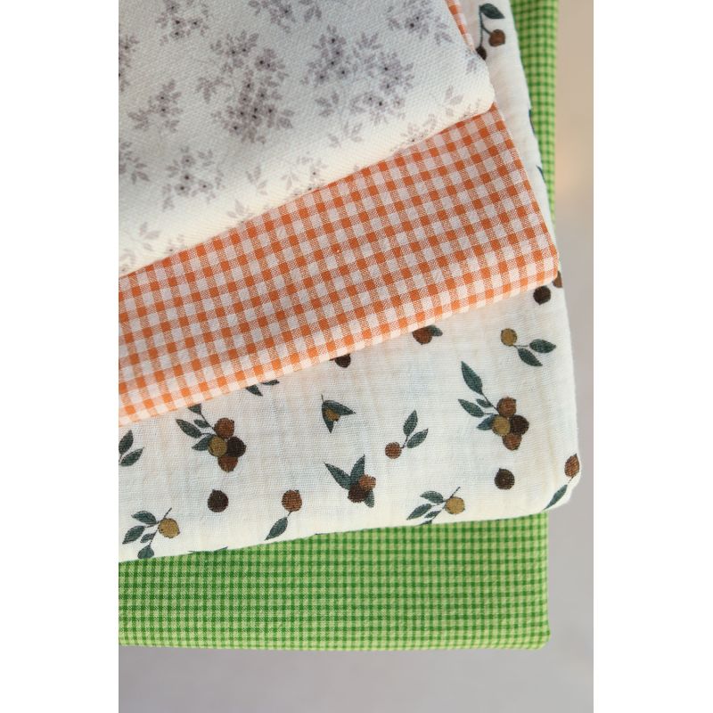 Hind - Double gaze de coton BIO écru motif exclusif baies coloris forêt