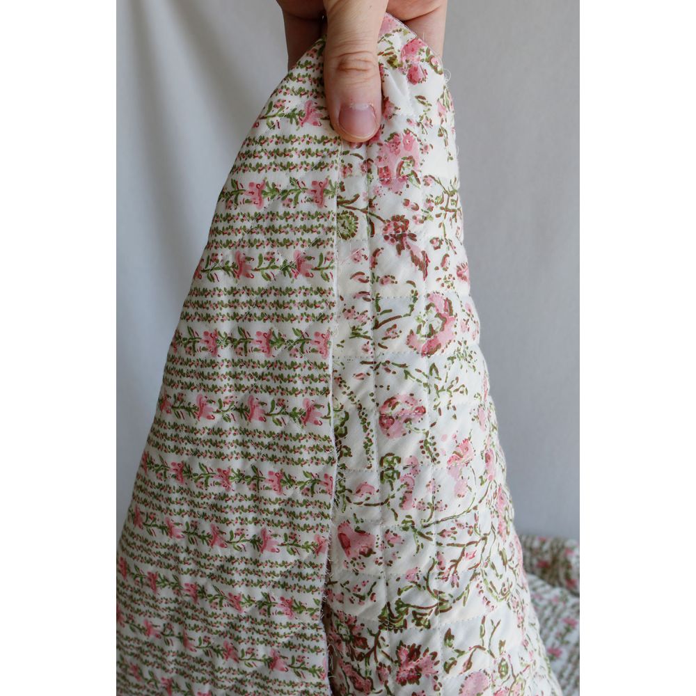 Karishma rose - Tissu indien matelassé double face coton hand block largeur 100cm
