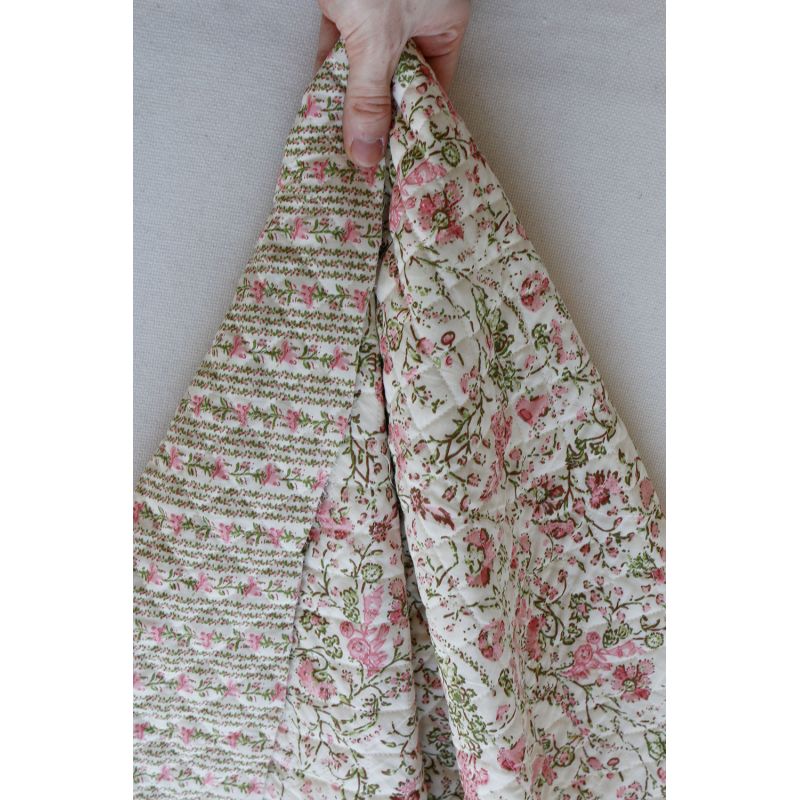 Karishma rose - Tissu indien matelassé double face coton hand block largeur 100cm