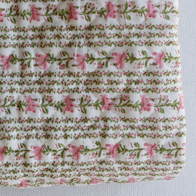 Karishma rose - Tissu indien matelassé double face coton hand block largeur 100cm