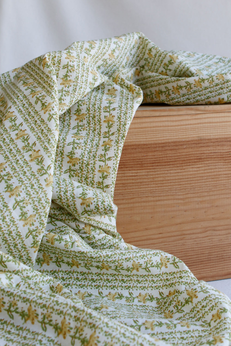 Karishma jaune C - Tissu indien en coton imprimé main Hand Block Artisanal