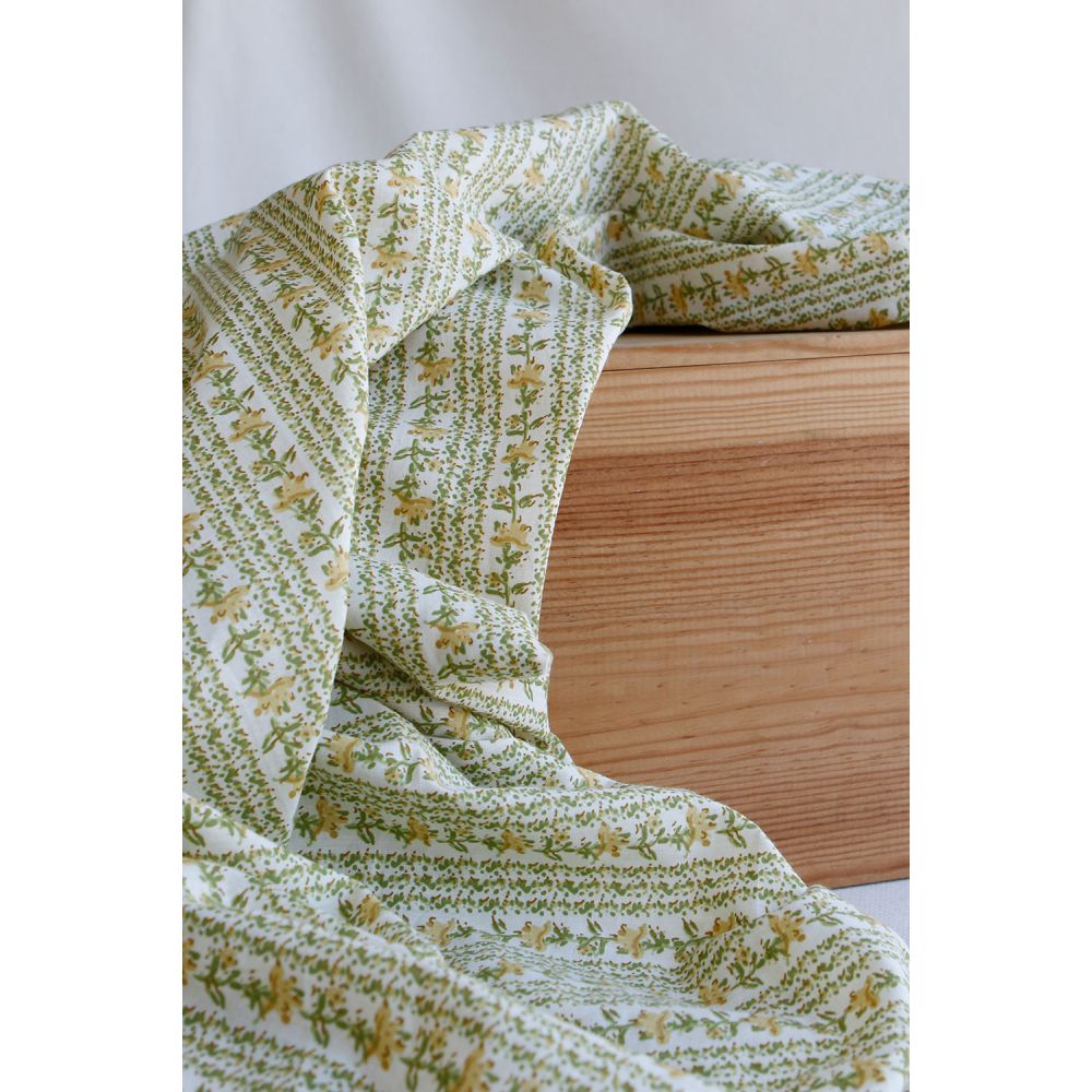 Karishma jaune C - Tissu indien en coton imprimé main Hand Block Artisanal