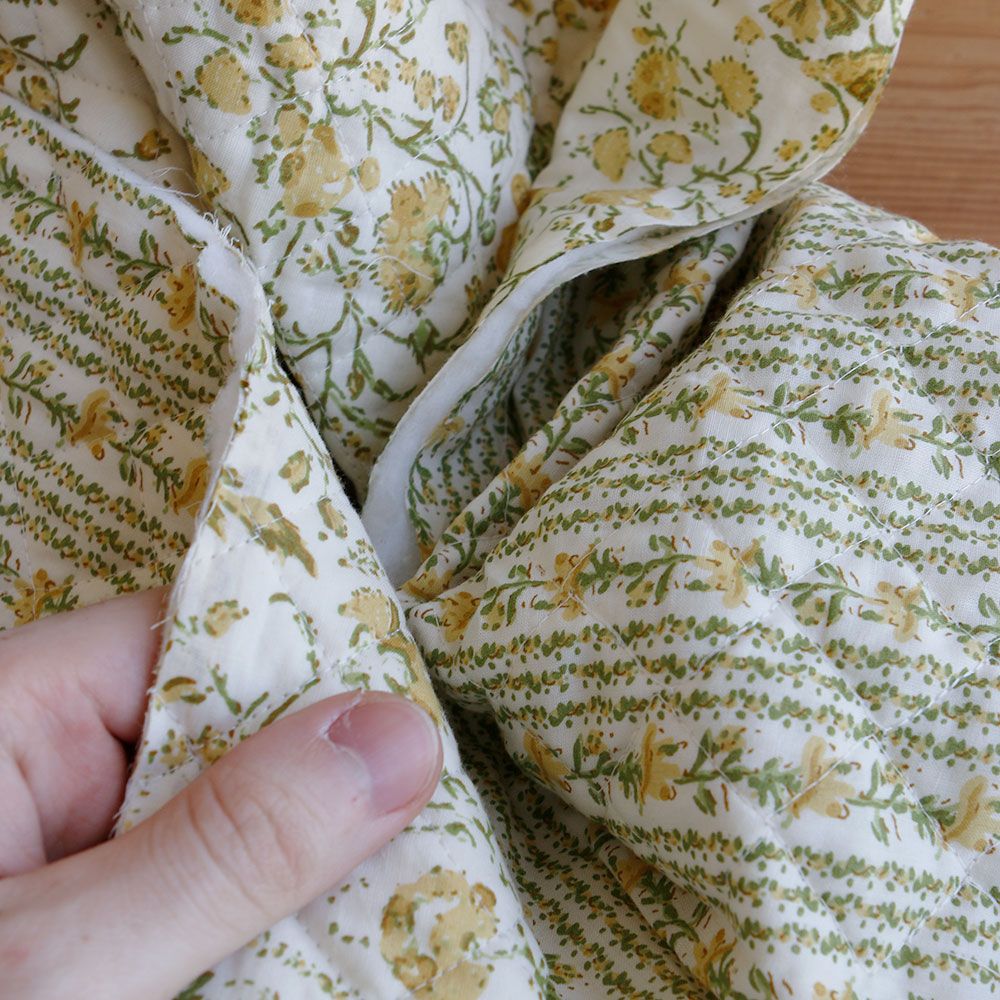 Karishma jaune - Tissu indien matelassé double face coton hand block largeur 100cm