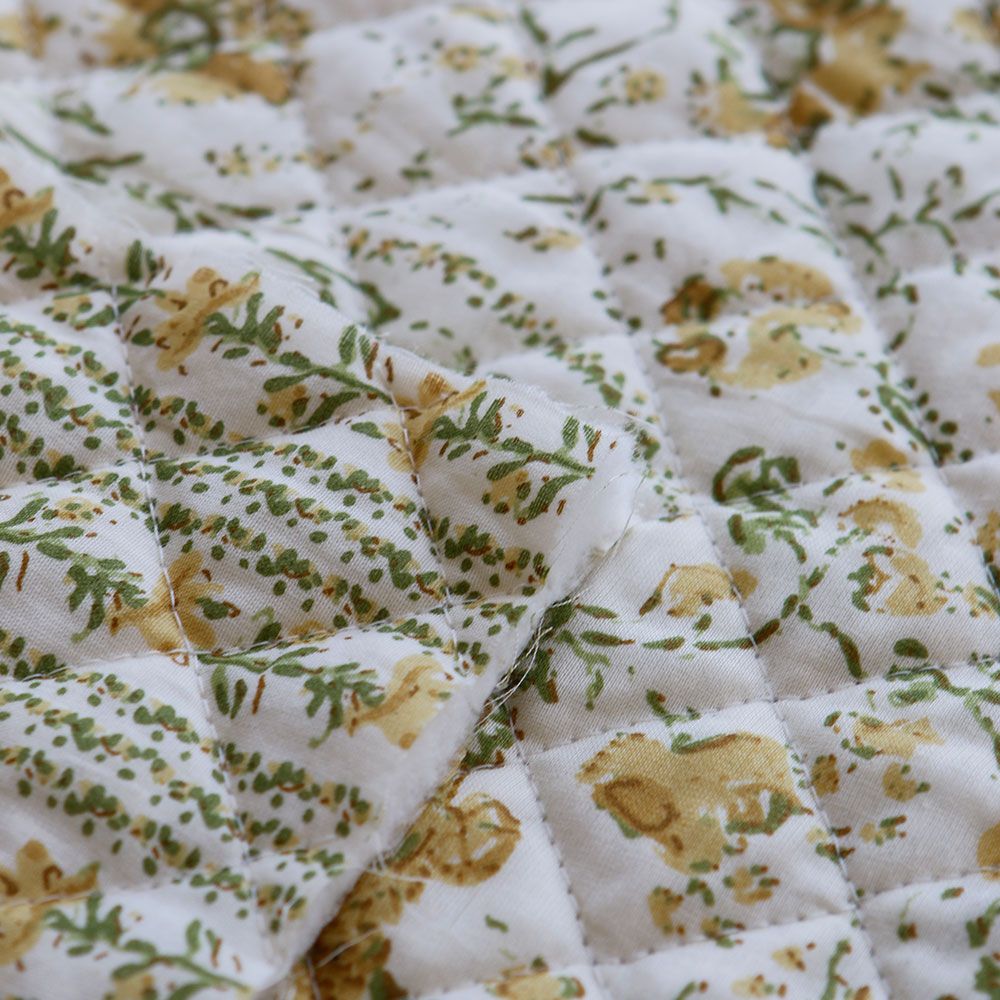 Karishma jaune - Tissu indien matelassé double face coton hand block largeur 100cm