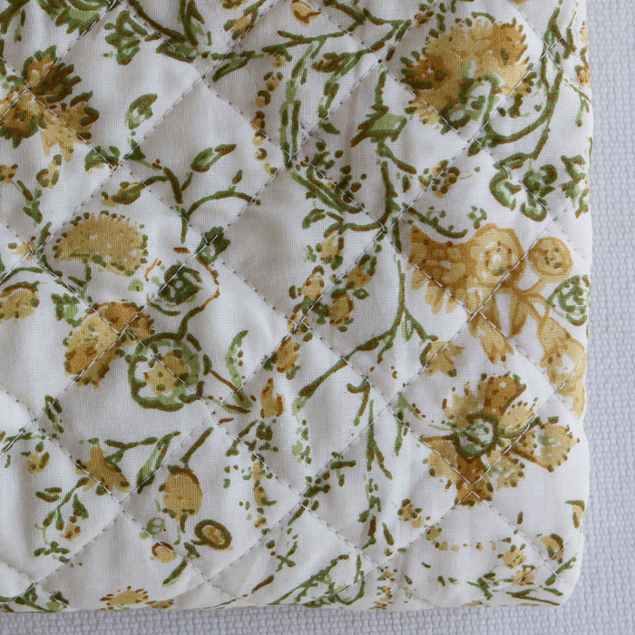 Karishma jaune - Tissu indien matelassé double face coton hand block largeur 100cm