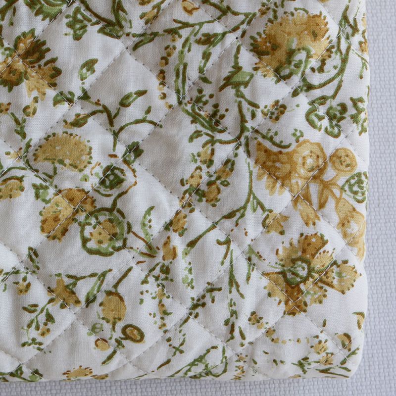 Karishma jaune - Tissu indien matelassé double face coton hand block largeur 100cm