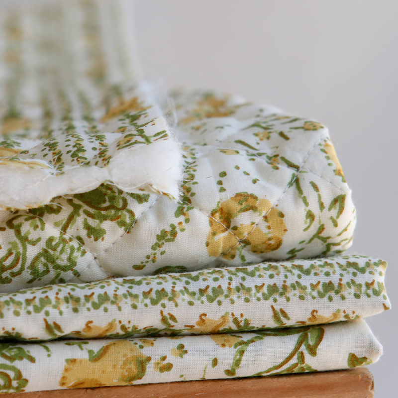 Karishma jaune - Tissu indien en coton imprimé main Hand Block Artisanal