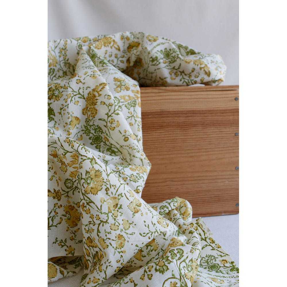 Karishma jaune - Tissu indien en coton imprimé main Hand Block Artisanal