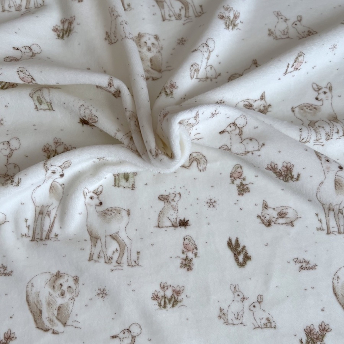 Robin - Velours de coton Nicky motif forêt tons beige Tissus issus de l'agriculture biologique  - 1