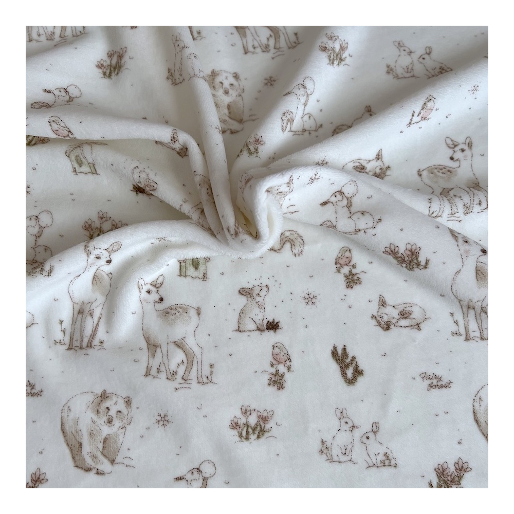 Robin - Velours de coton Nicky motif forêt tons beige Tissus issus de l'agriculture biologique  - 1