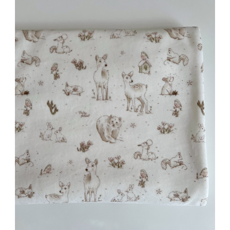 Robin - Velours de coton Nicky motif forêt tons beige Tissus issus de l'agriculture biologique  - 2