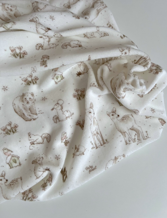 Robin - Velours de coton Nicky motif forêt tons beige Tissus issus de l'agriculture biologique  - 5