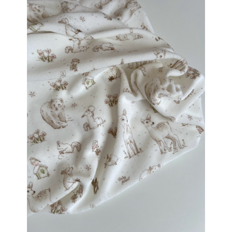 Robin - Velours de coton Nicky motif forêt tons beige Tissus issus de l'agriculture biologique  - 5