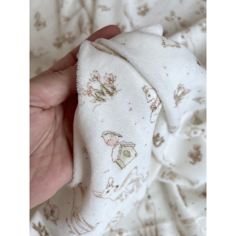 Robin - Velours de coton Nicky motif forêt tons beige Tissus issus de l'agriculture biologique  - 9