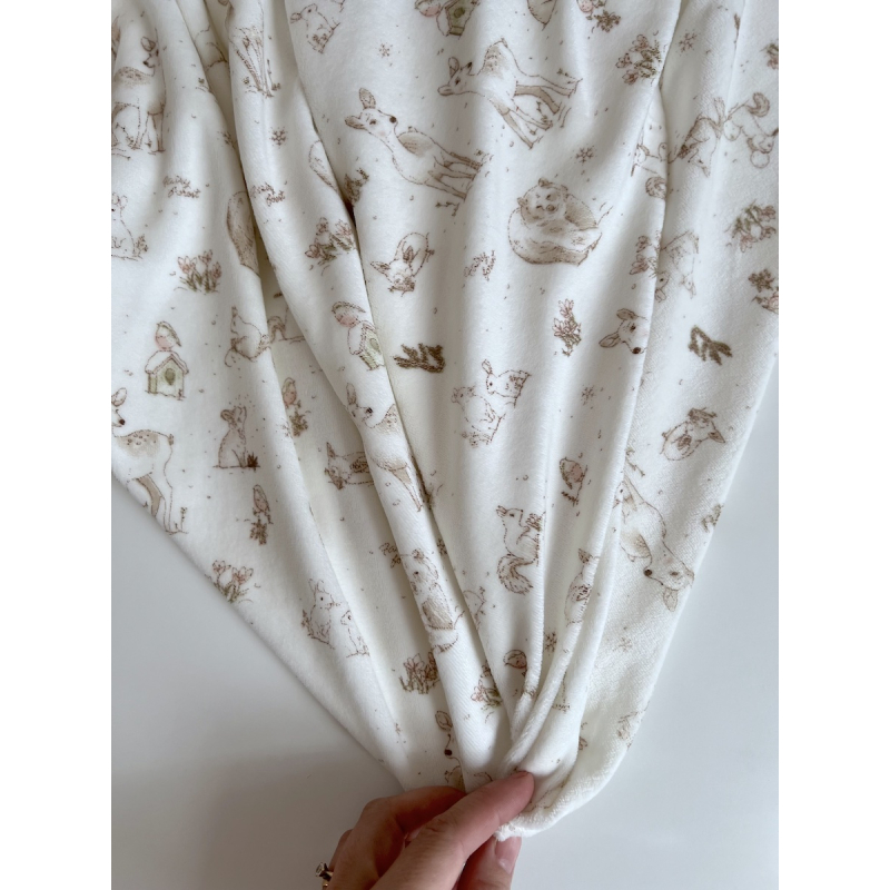 Robin - Velours de coton Nicky motif forêt tons beige Tissus issus de l'agriculture biologique  - 10