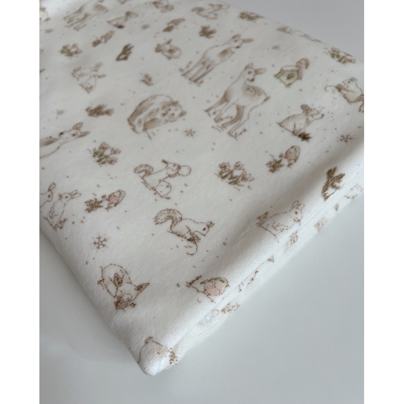 Robin - Velours de coton Nicky motif forêt tons beige Tissus issus de l'agriculture biologique  - 12