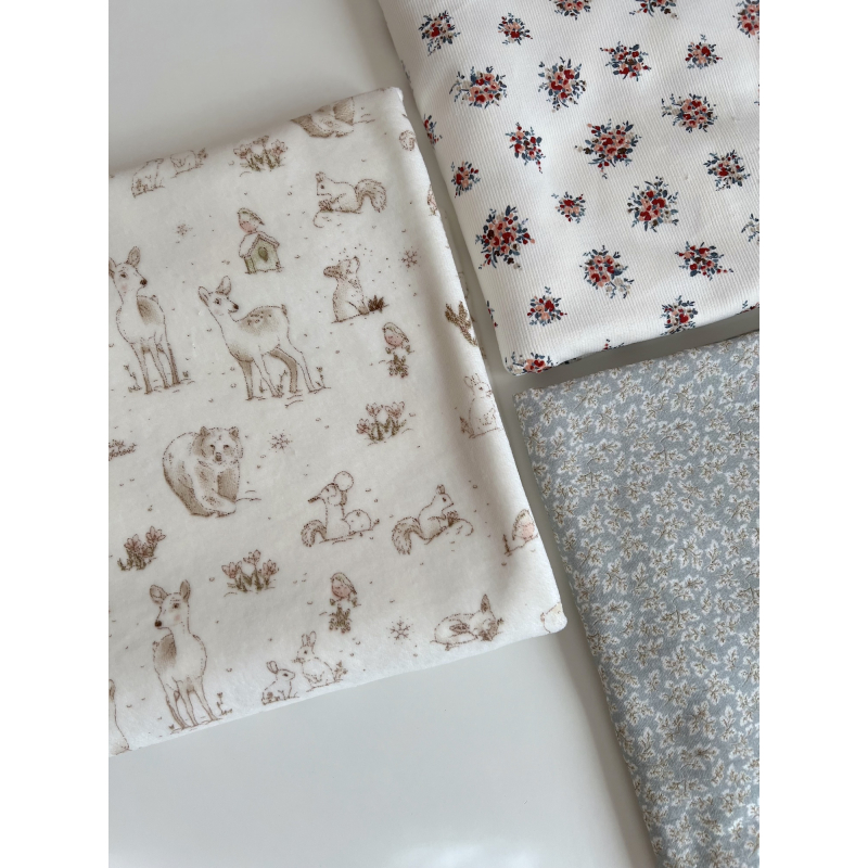 Robin - Velours de coton Nicky motif forêt tons beige Tissus issus de l'agriculture biologique  - 13