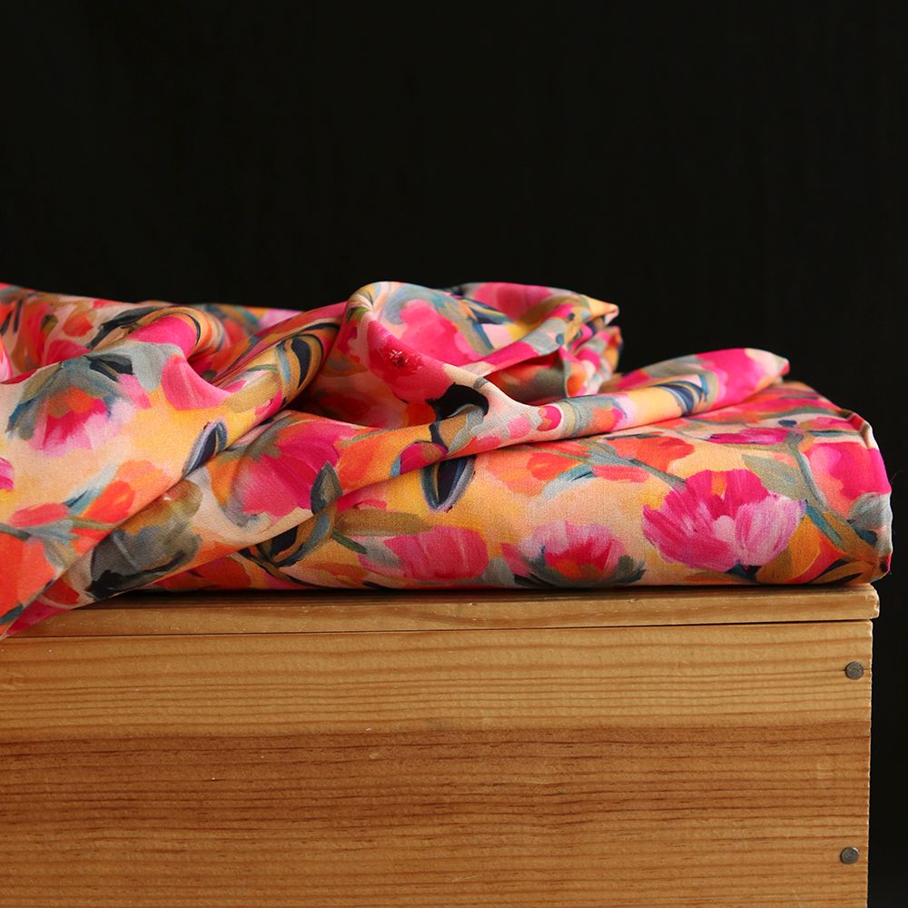 Fabiola - Viscose Ecovero imprimé fleuri orange / fuschia