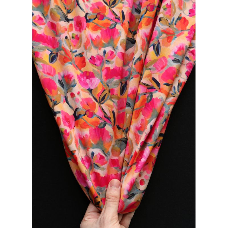 Fabiola - Viscose Ecovero imprimé fleuri orange / fuschia