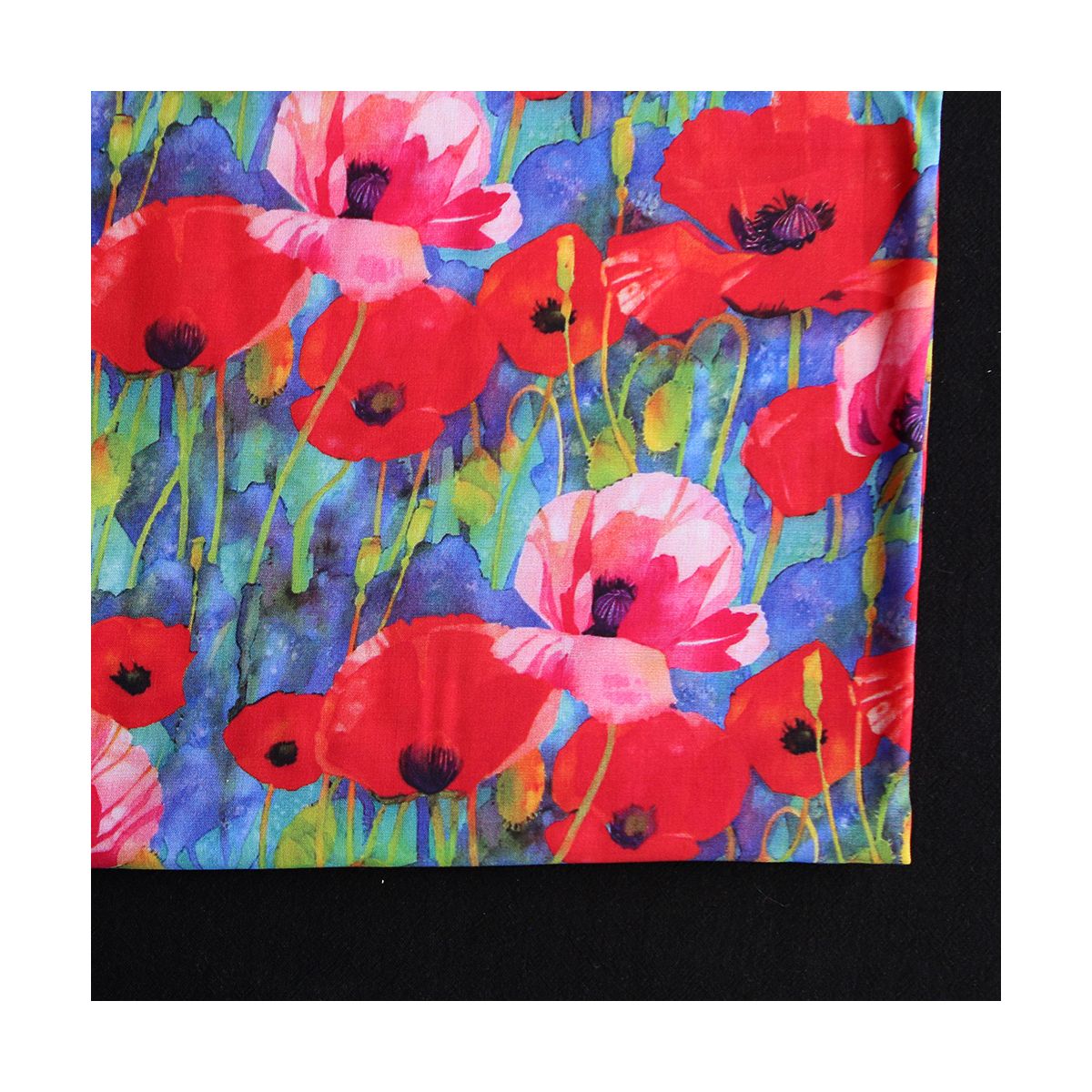 Poppies - Viscose Ecovero imprimé fleuri bleu Poppies - Viscose Ecovero imprimé fleuri bleu