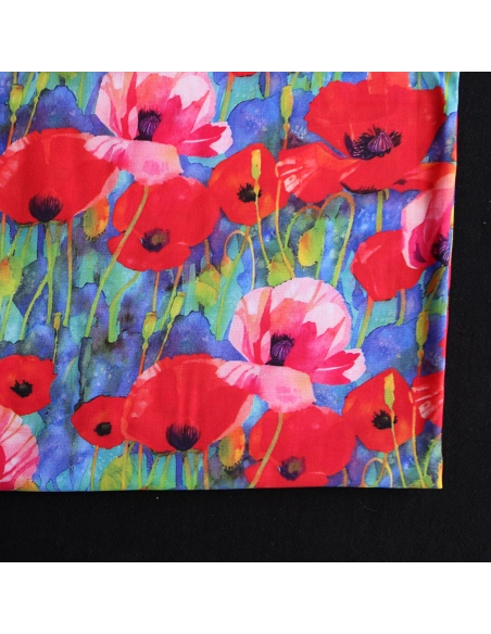 Poppies - Viscose Ecovero imprimé fleuri bleu