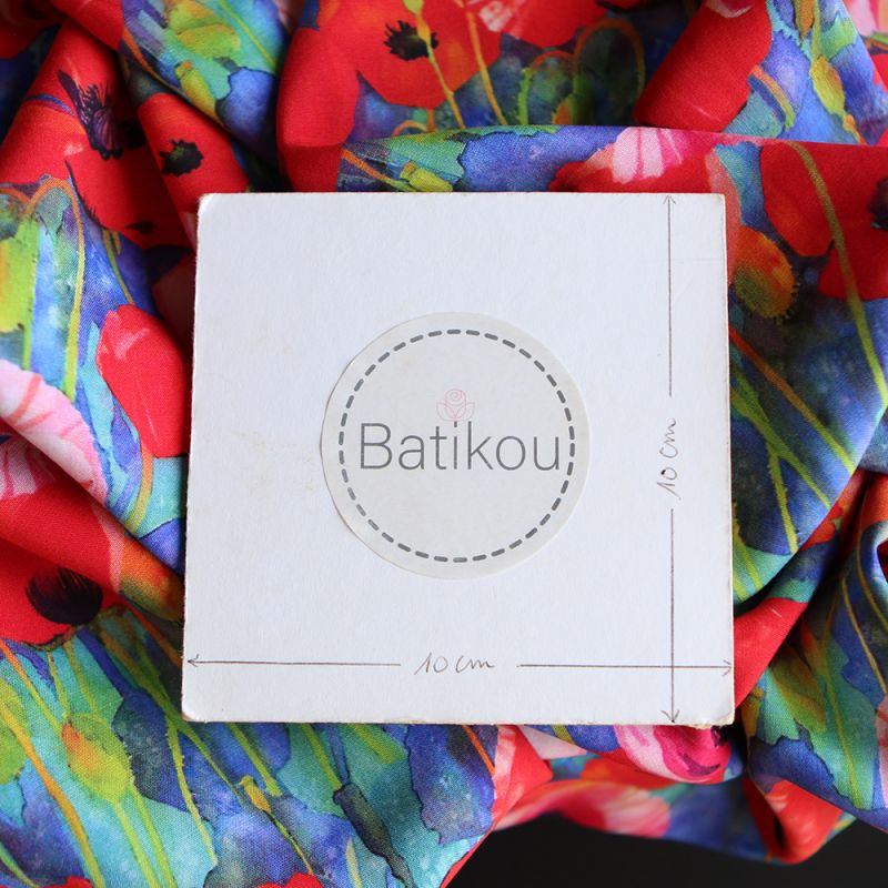 Poppies - Viscose Ecovero imprimé fleuri bleu