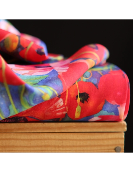 Poppies - Viscose Ecovero imprimé fleuri bleu