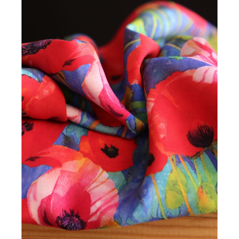 Poppies - Viscose Ecovero imprimé fleuri bleu