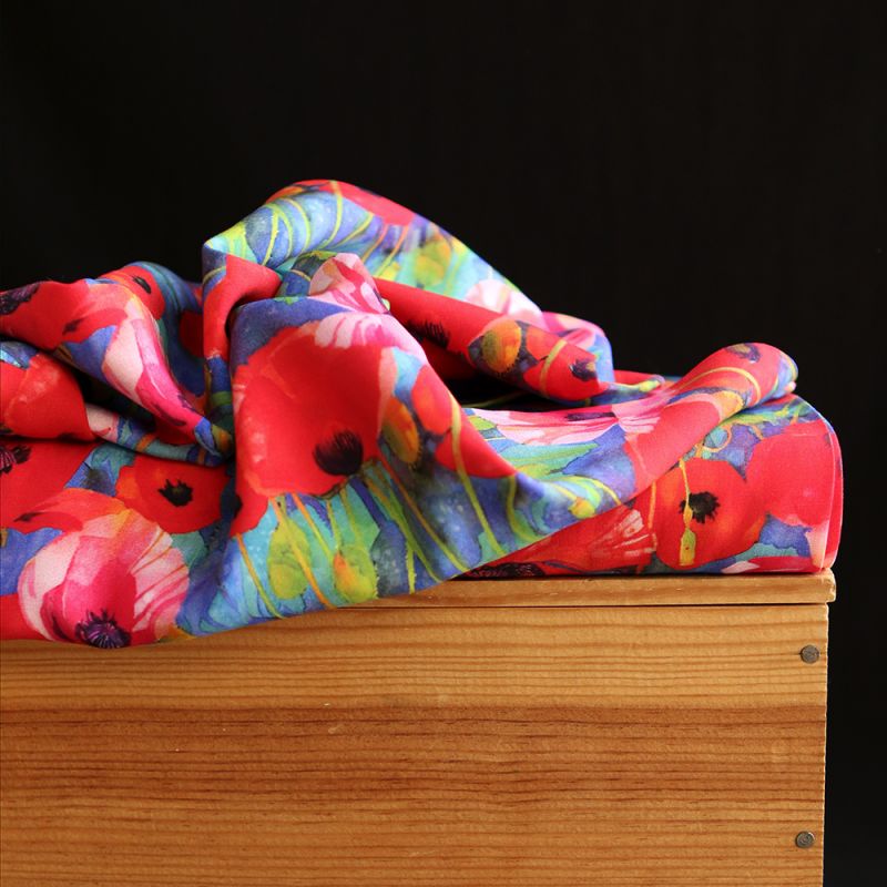 Poppies - Viscose Ecovero imprimé fleuri bleu