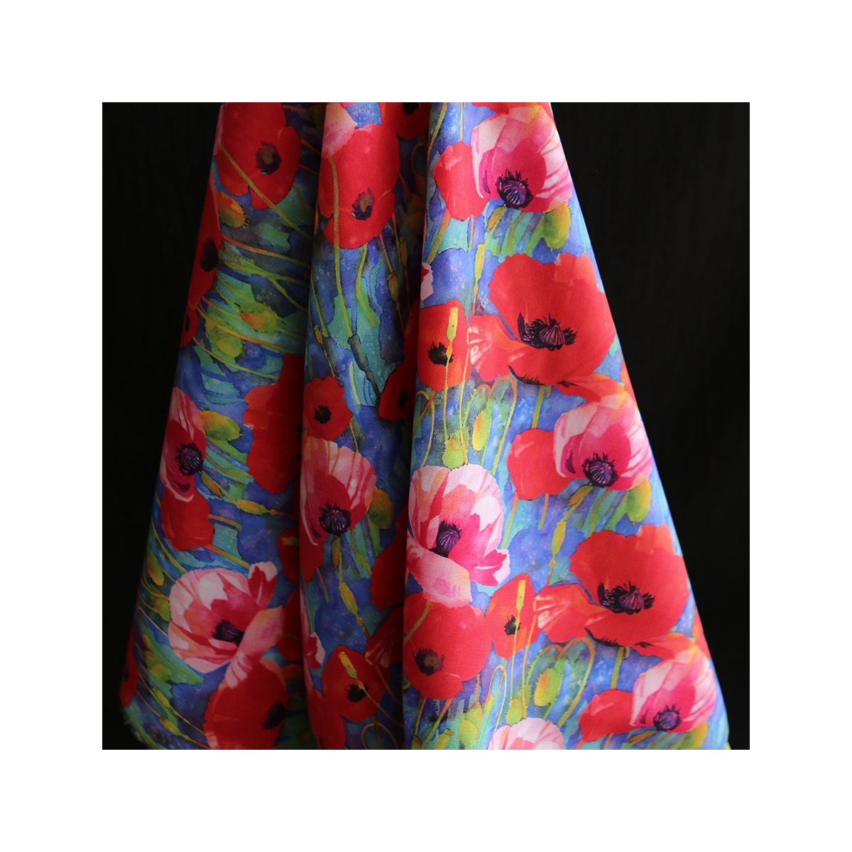 Poppies - Viscose Ecovero imprimé fleuri bleu Poppies - Viscose Ecovero imprimé fleuri bleu