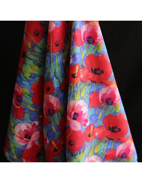 Poppies - Viscose Ecovero imprimé fleuri bleu