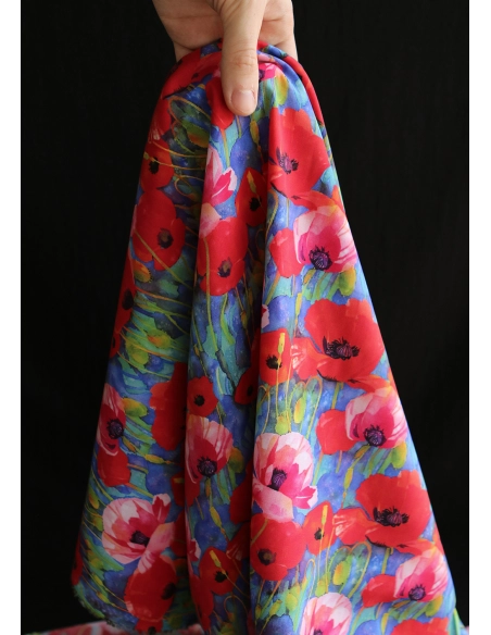 Poppies - Viscose Ecovero imprimé fleuri bleu
