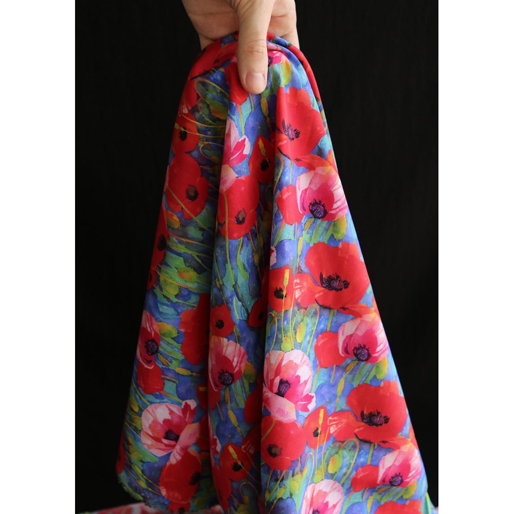 Poppies - Viscose Ecovero imprimé fleuri bleu