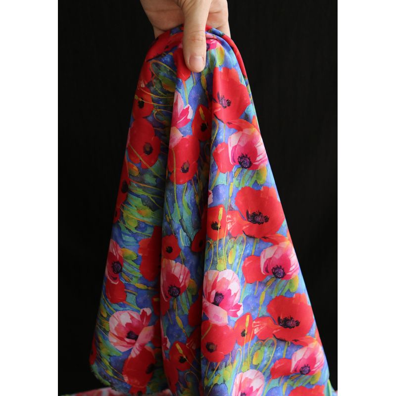 Poppies - Viscose Ecovero imprimé fleuri bleu