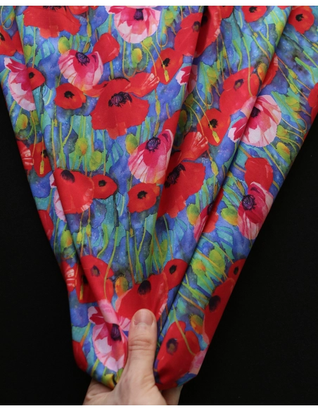 Poppies - Viscose Ecovero imprimé fleuri bleu