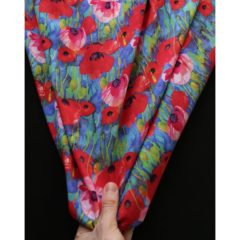 Poppies - Viscose Ecovero imprimé fleuri bleu