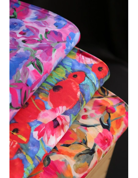 Poppies - Viscose Ecovero imprimé fleuri bleu