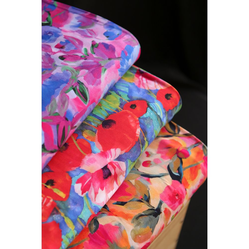 Poppies - Viscose Ecovero imprimé fleuri bleu