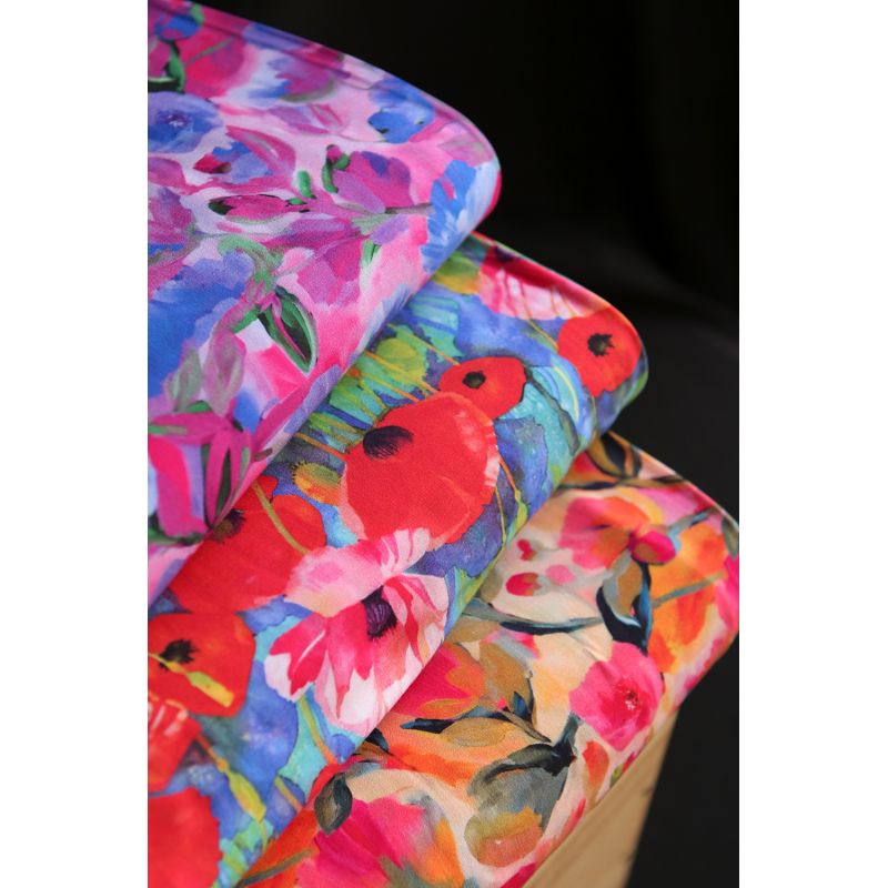 Poppies - Viscose Ecovero imprimé fleuri bleu